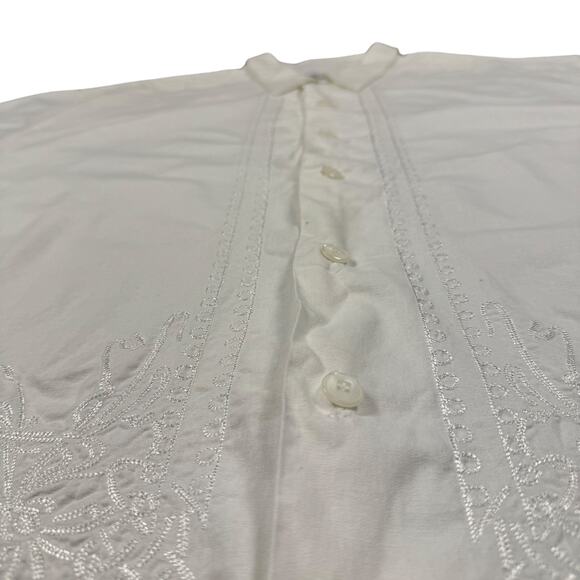 Linen Shirt Men's XXL Vintage Smokey Joes Embroidered Floral Design White Button - Picture 3 of 11